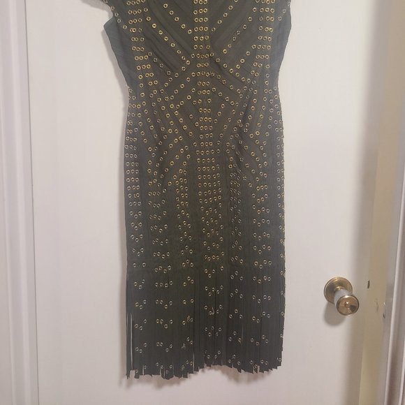 Dark Green & Gold Fringe Dress - Picture 1 of 4